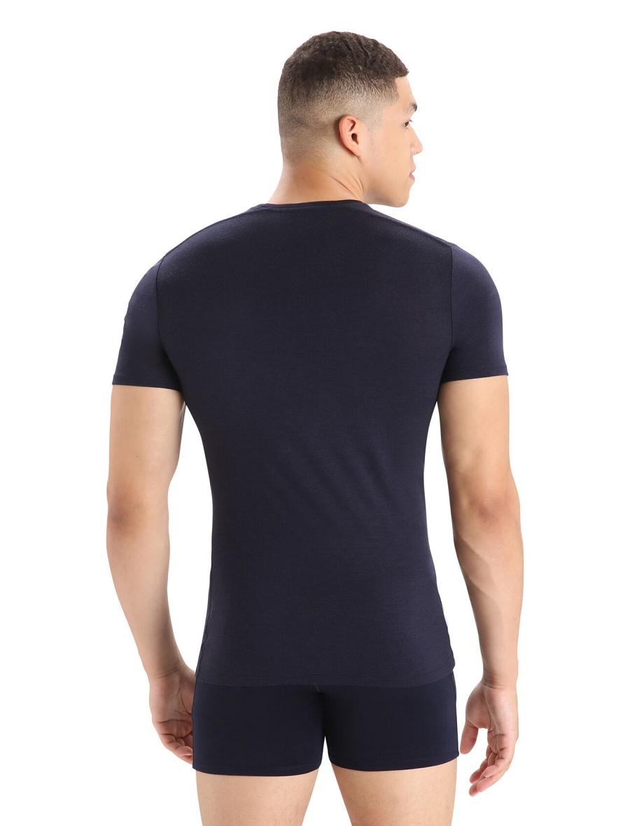 Icebreaker Merino Anatomica Rövid Sleeve Crewe T-Shirt Férfi Fehérnemű Sötétkék | HU 1301GSOL